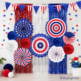 Patriotic Party Decoration Kit USA Flag Banner Paper Fans Star Streamers & Fringe Curtain