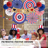 Patriotic Love USA Party Decoration Kit Paper Fans Pom Poms Star Streamers & Swirls