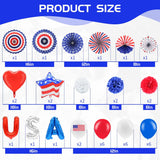52PCS Patriotic Party Decoration Set Paper Fans Balloons Pom Poms Swirls & American Flag Decor
