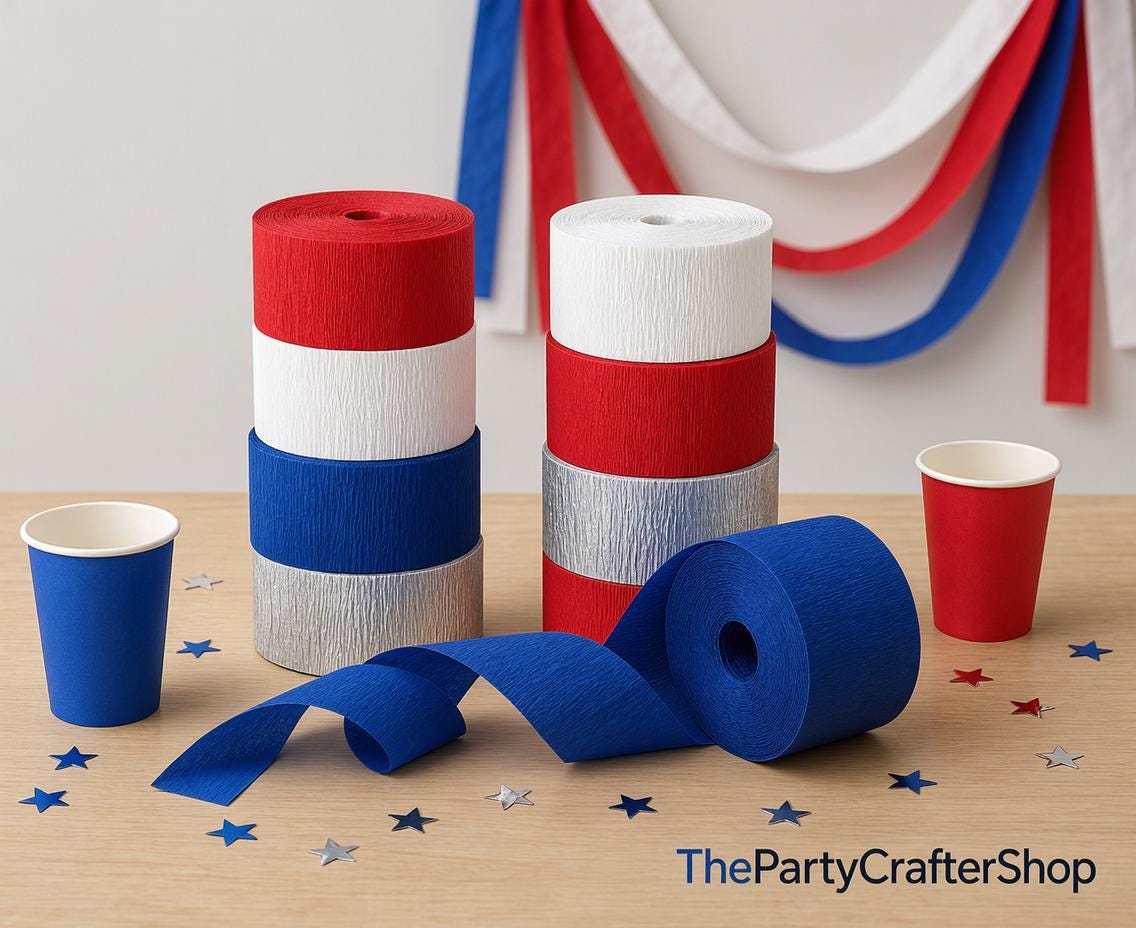 8 Rolls Patriotic Crepe Paper Streamers Red White Blue 250th Anniversary Party Decorations