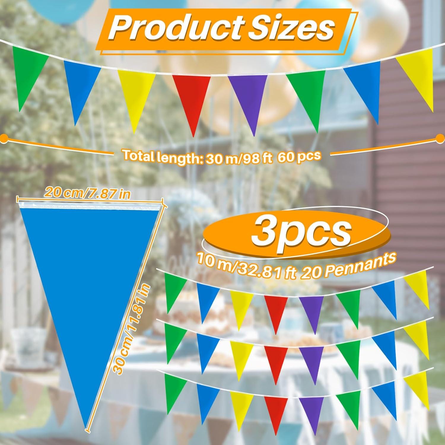 98FT Colorful Pennant Banner Flags Double Sided Triangle Bunting Party Decorations