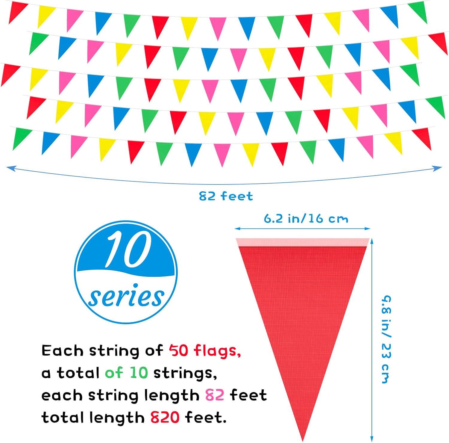 500PCS Colorful Pennant Banner Flags 820FT Triangle Bunting Garland Party Decorations