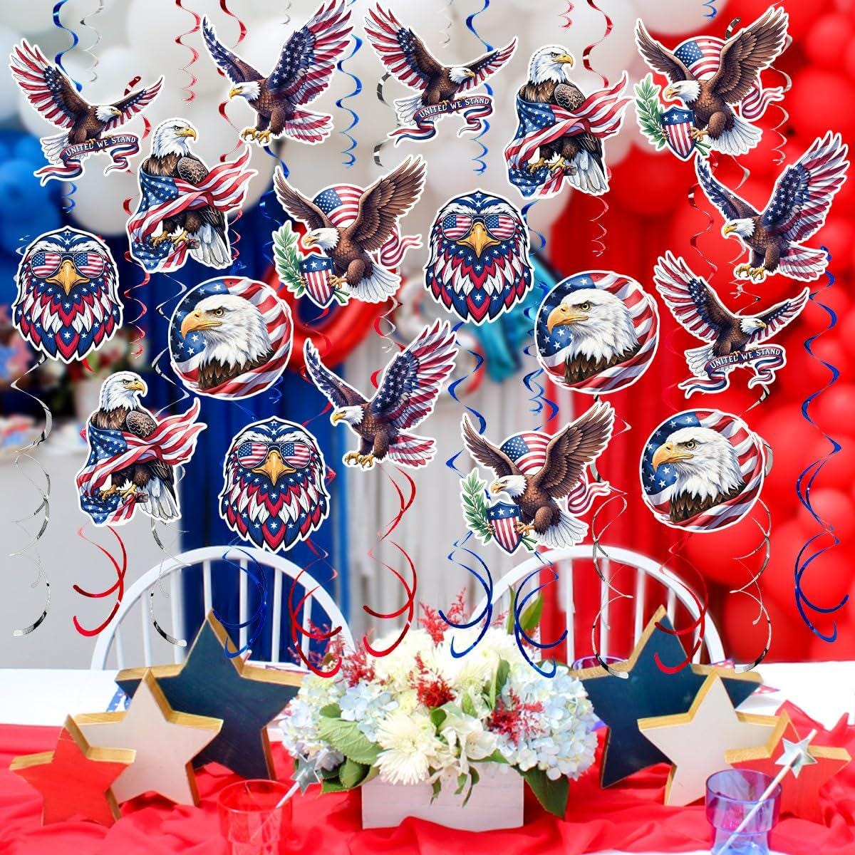 48PCS 4th of July Hanging Swirl Decorations Patriotic Ceiling Streamers Party Decor