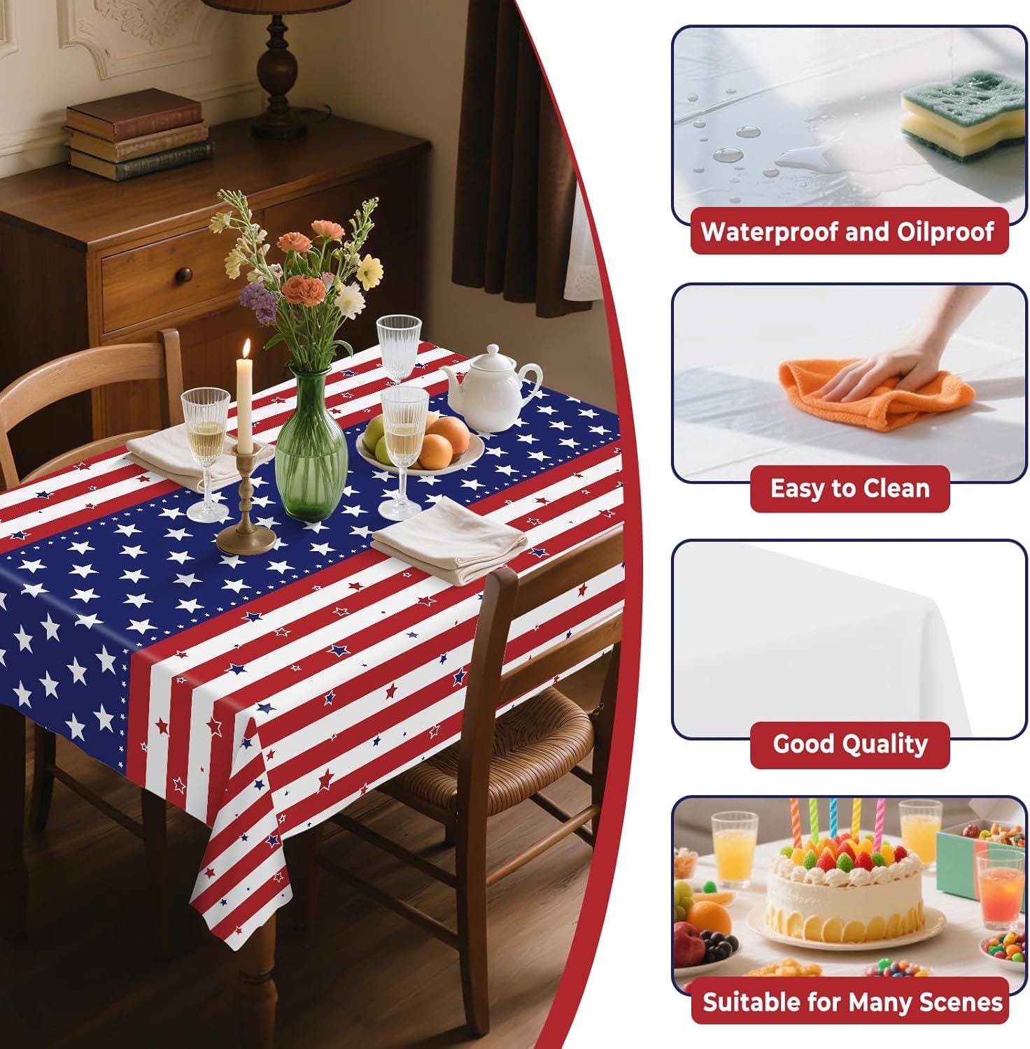 8 Pack American Flag Tablecloths 54 x 108 Inch Disposable Patriotic Party Table Covers