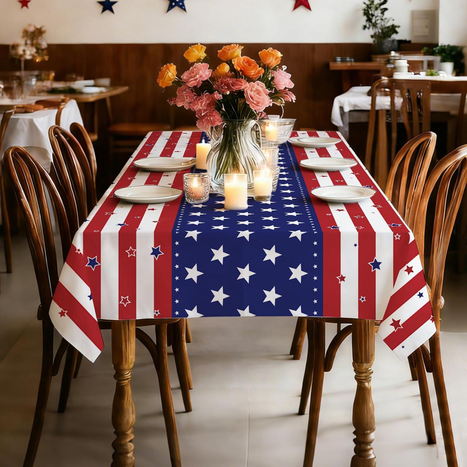 8 Pack American Flag Tablecloths 54 x 108 Inch Disposable Patriotic Party Table Covers