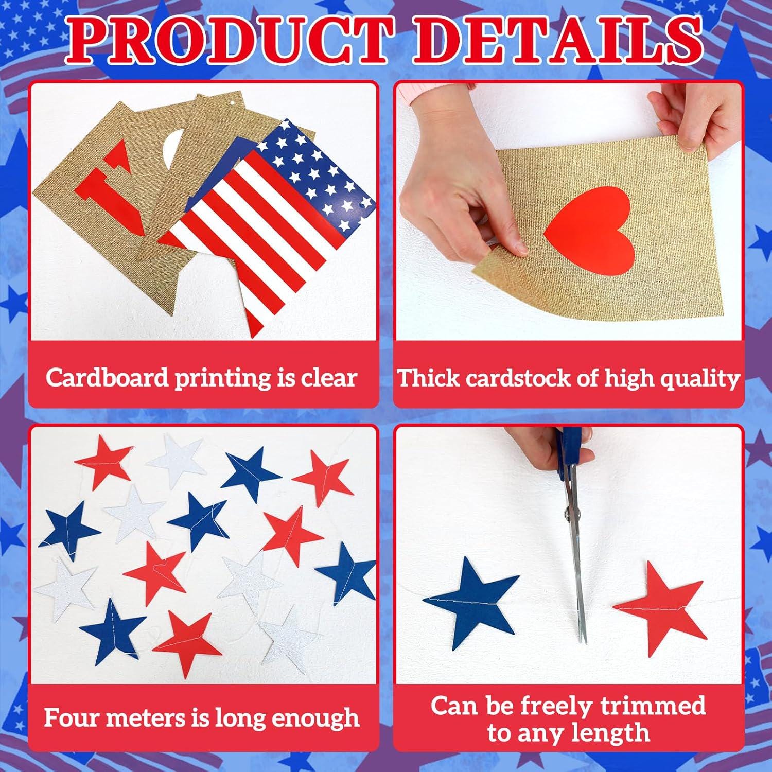 Patriotic Star Banner Garland Red White Blue 4th of July Party Decorations