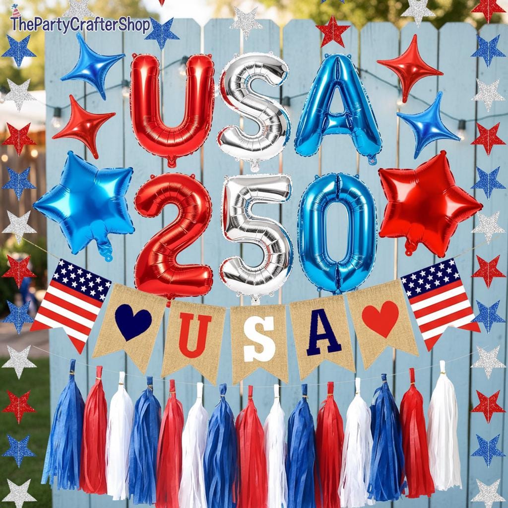 Patriotic Star Banner Garland Red White Blue 4th of July Party Decorations