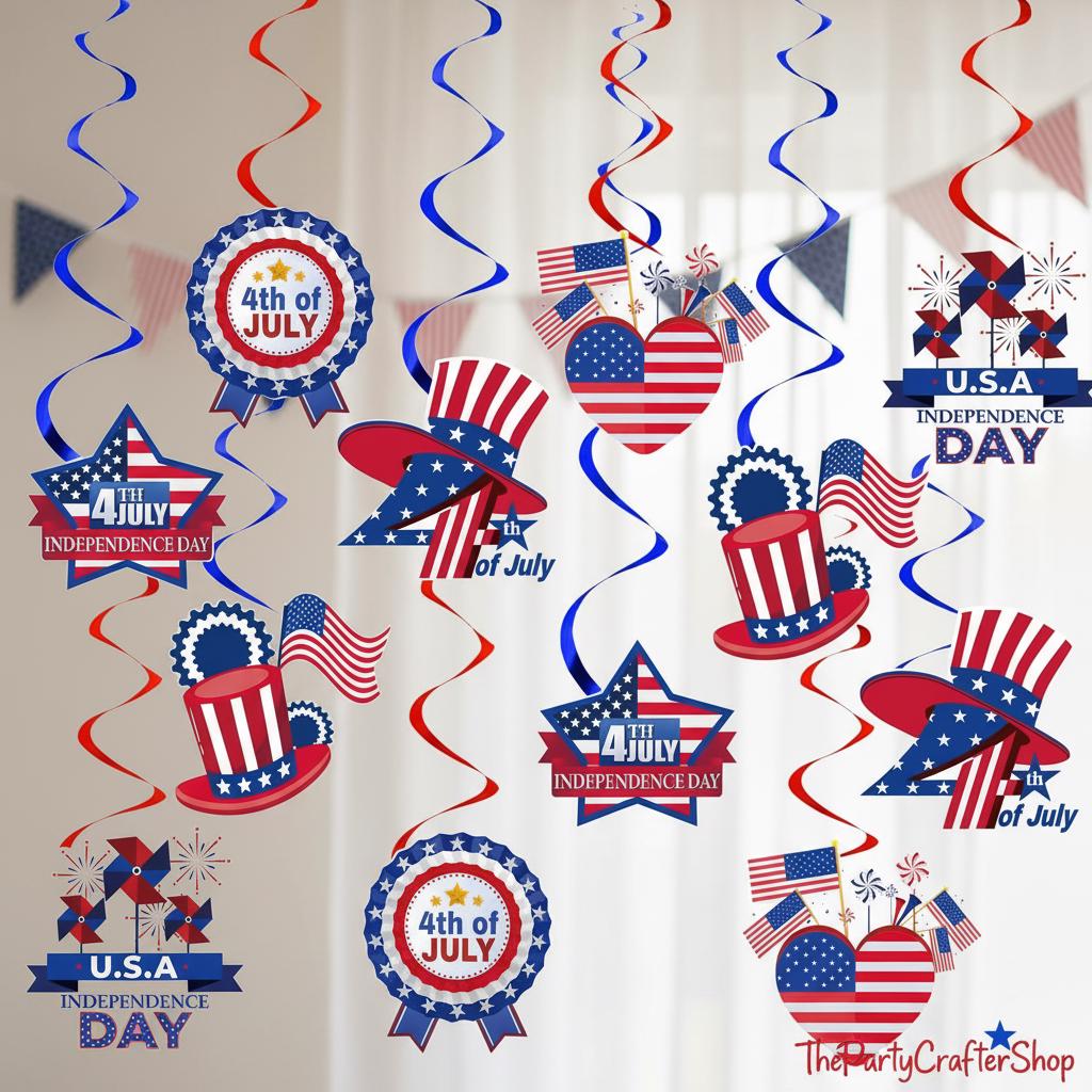 24PCS Patriotic Hanging Swirl Decorations USA Independence Day Ceiling Streamers Party Decor