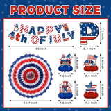 Patriotic 4th of July Decoration Set Banner Paper Fans Hanging Swirls & Honeycomb Centerpieces