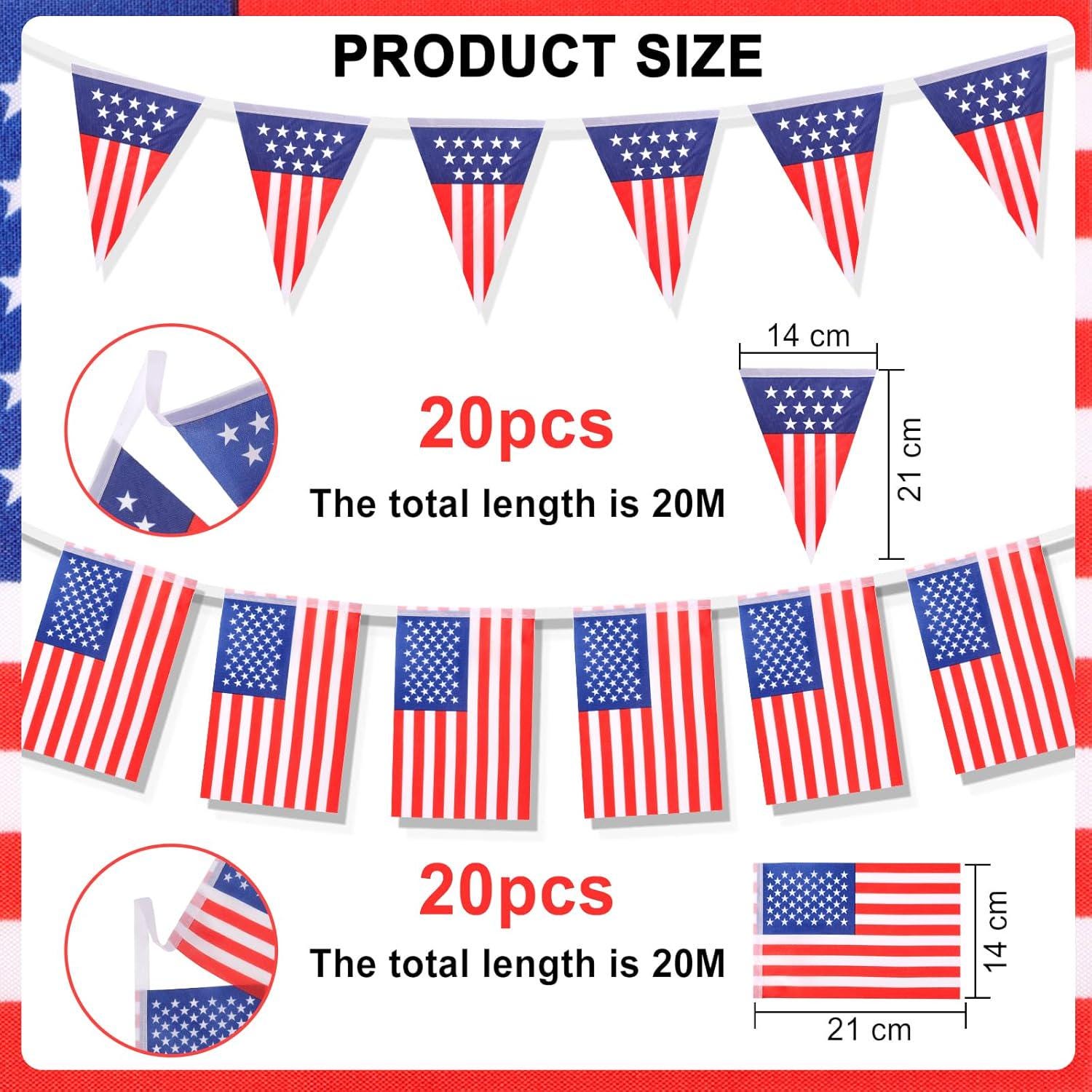 American Flag Banner & 20 USA Stick Flags Patriotic 4th of July Party Decorations