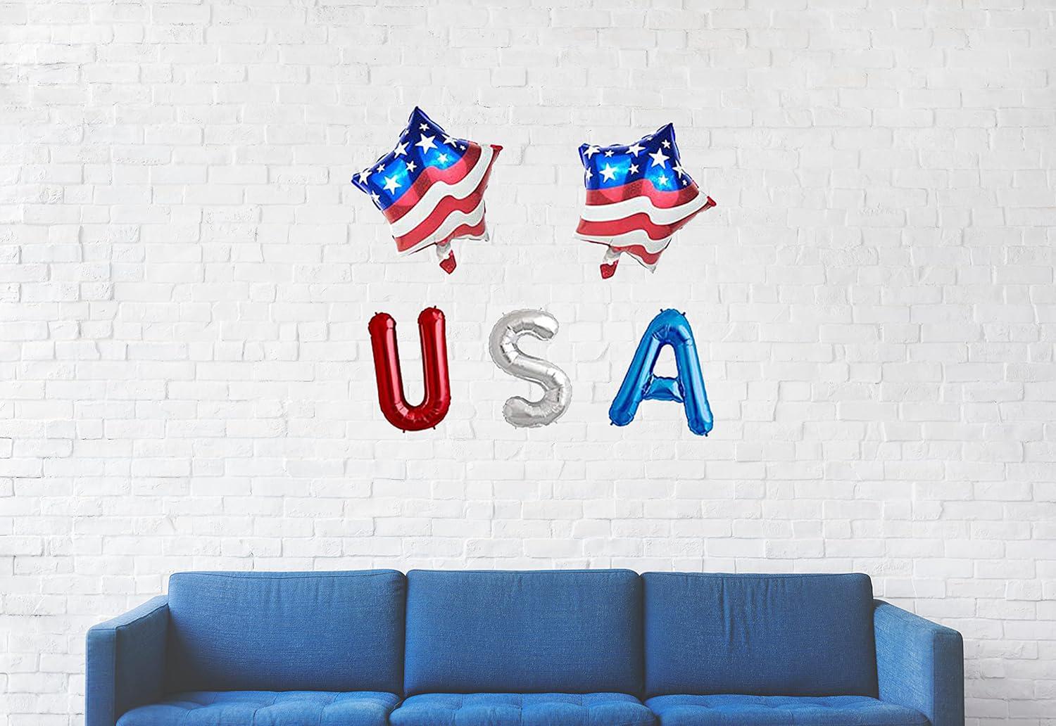 Patriotic USA Balloon Decoration Set American Flag & Star Balloons 4th of July Party Decor