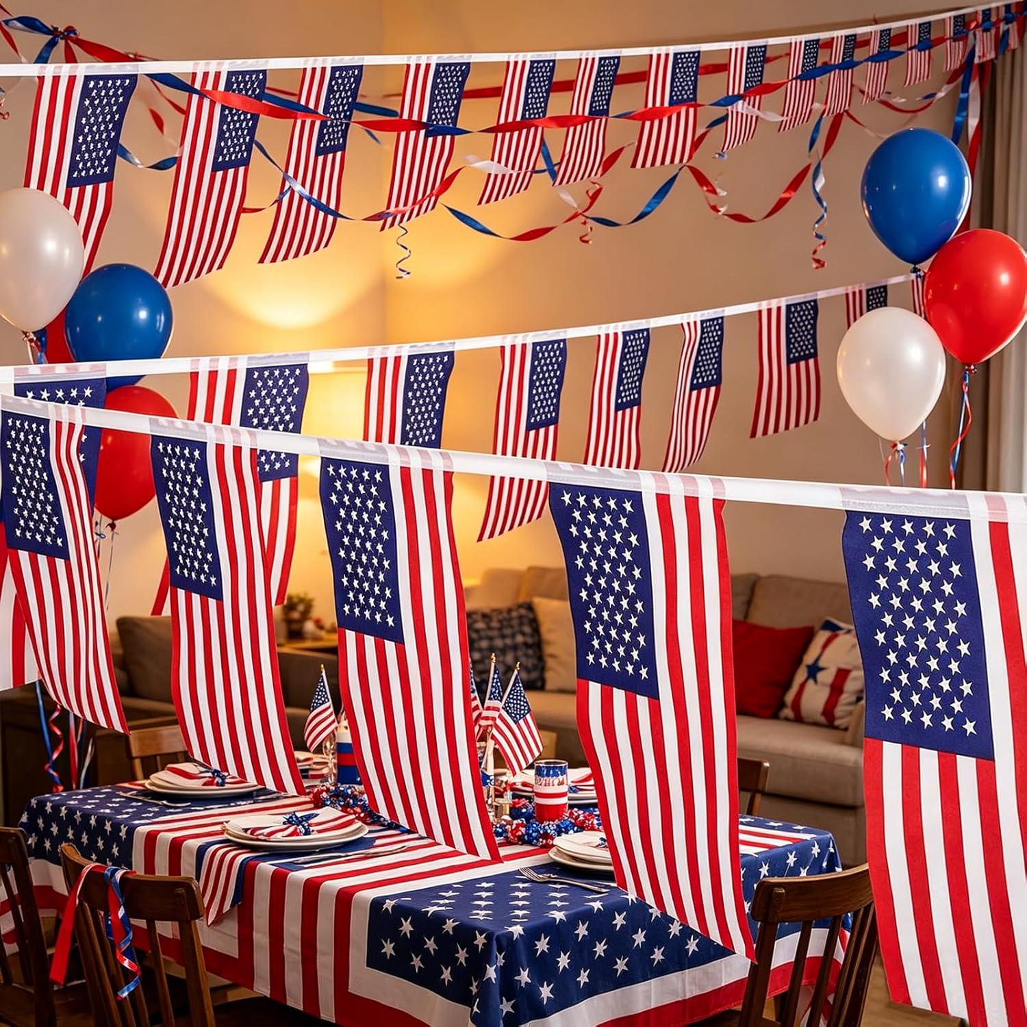 33FT American Flag Pennant Banner 30 USA Flags Patriotic Party Decorations
