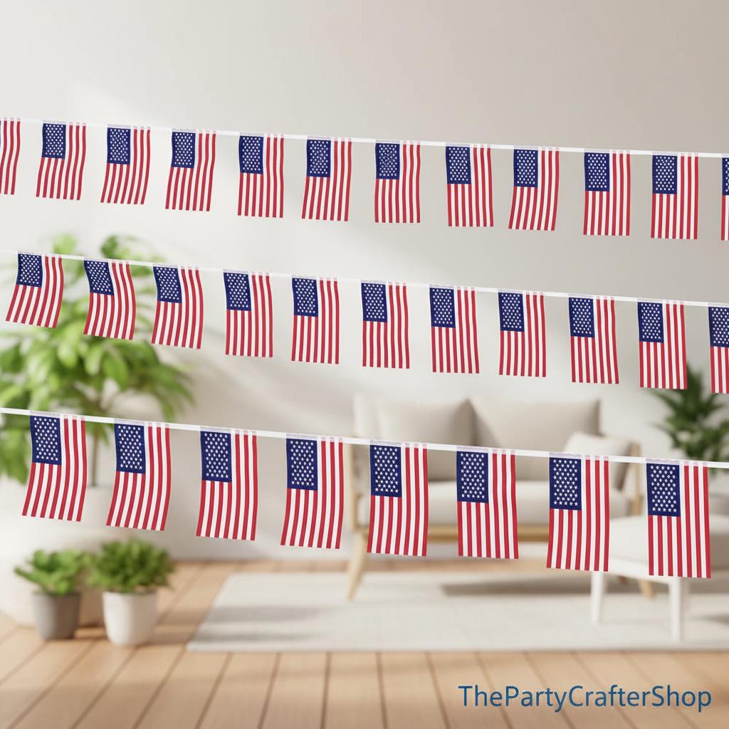33FT American Flag Pennant Banner 30 USA Flags Patriotic Party Decorations