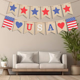 USA Burlap Banner Red Blue Stars Garland American Flag Bunting 4th of July Decorations