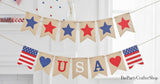 USA Burlap Banner Red Blue Stars Garland American Flag Bunting 4th of July Decorations