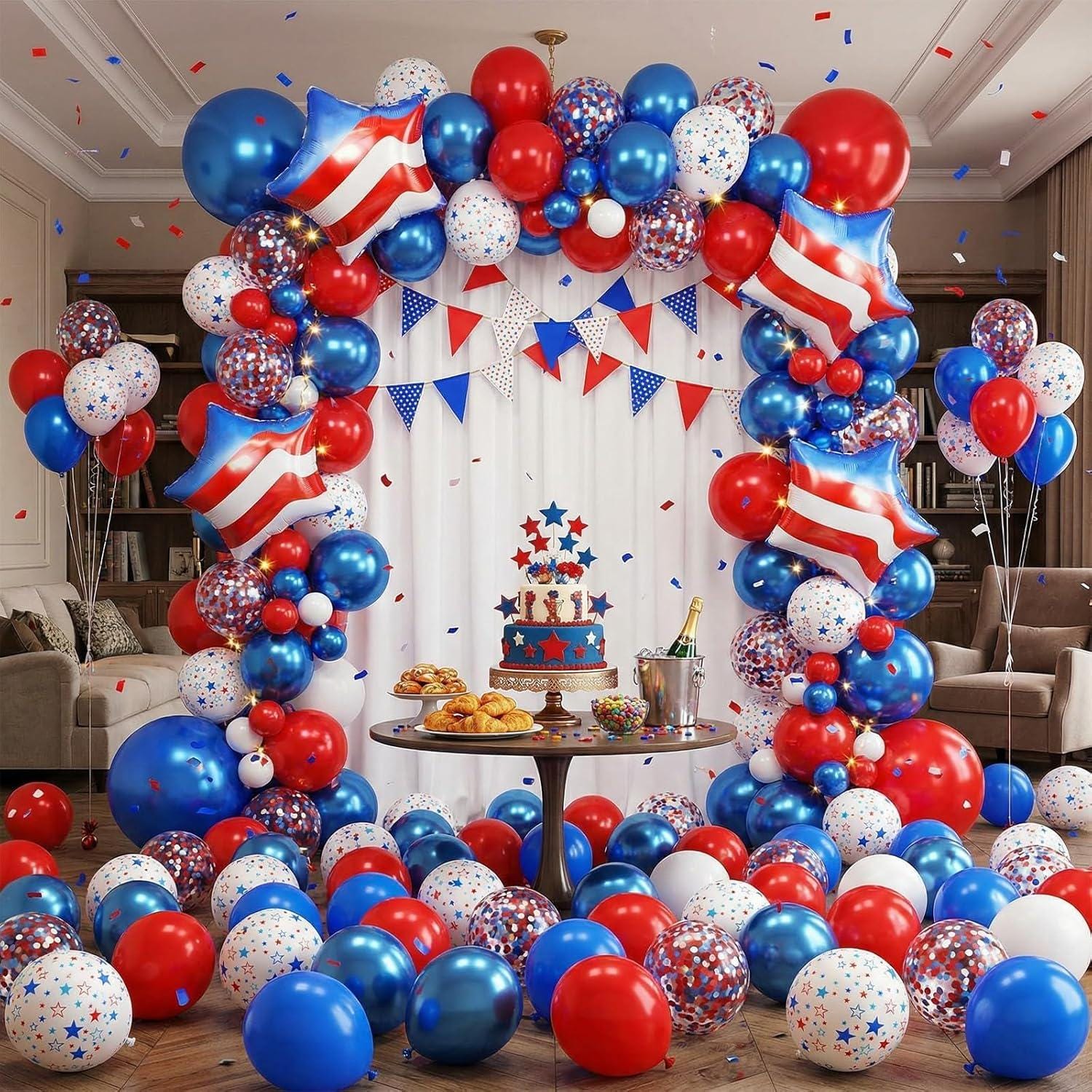 Red White Blue Balloon Kit: American Flag, Confetti, Stars – 4th July Decorations