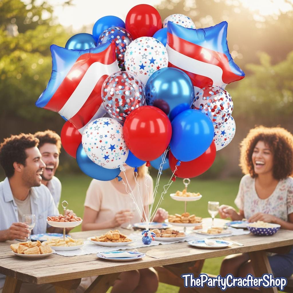 Red White Blue Balloon Kit: American Flag, Confetti, Stars – 4th July Decorations