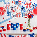 Patriotic Hanging Swirl Decorations with Bow Accents Red White Blue USA Party Decor