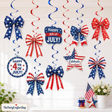 Patriotic Hanging Swirl Decorations with Bow Accents Red White Blue USA Party Decor