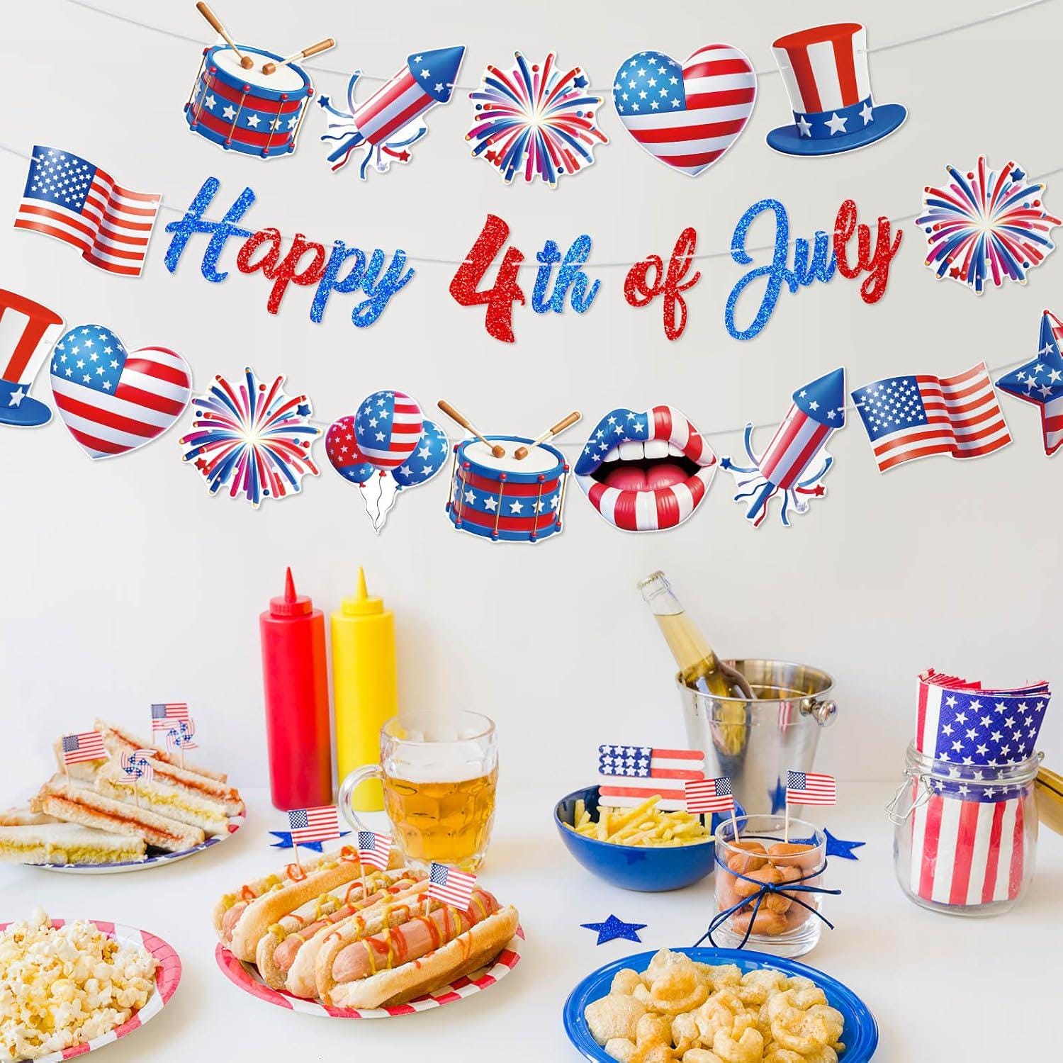 3PCS Happy 4th of July Banner Garland Red White Blue Patriotic Party Decorations