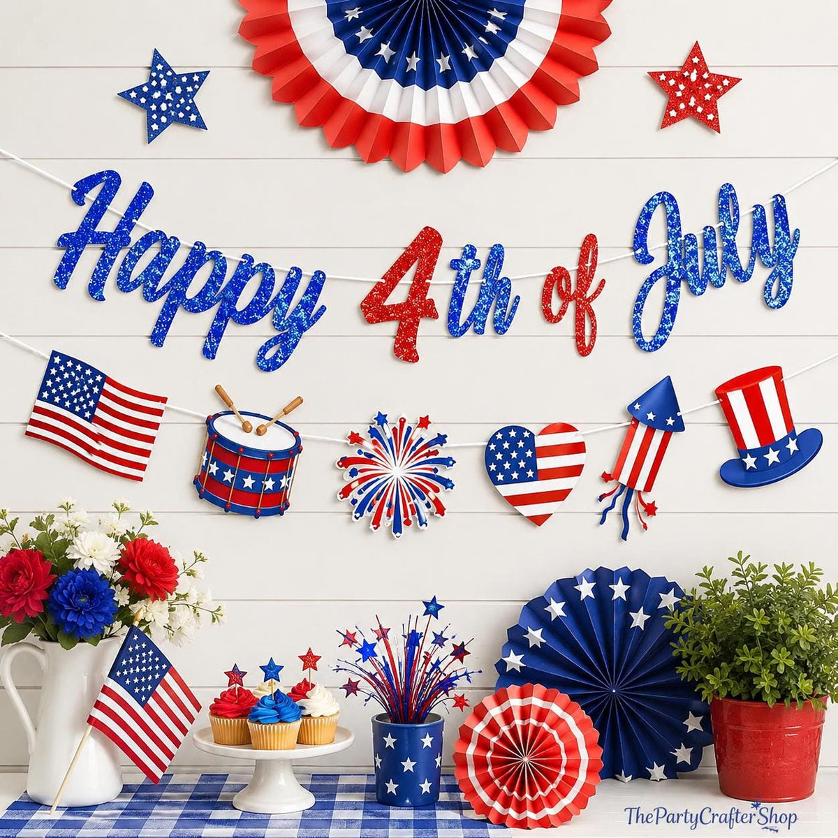 3PCS Happy 4th of July Banner Garland Red White Blue Patriotic Party Decorations