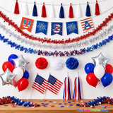 21PCS 4th of July Decoration Kit Tinsel Garlands Balloons & USA Flags