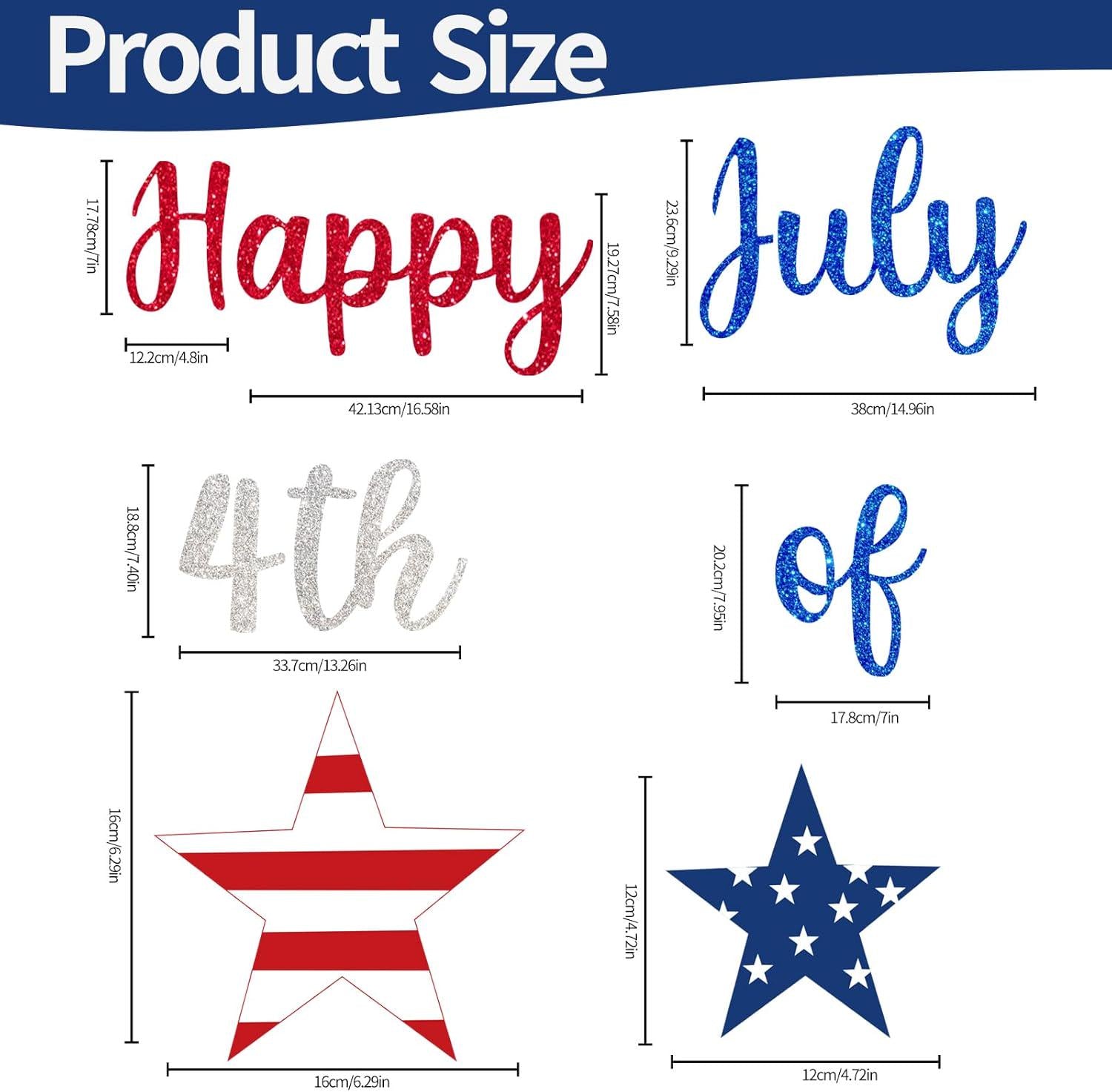 2PCS Happy 4th of July Glitter Star Banner Red Blue Silver Patriotic Garland Decorations