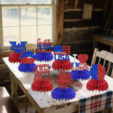 8PCS Happy Independence Day Honeycomb Centerpieces Red Blue White Patriotic Table Decorations