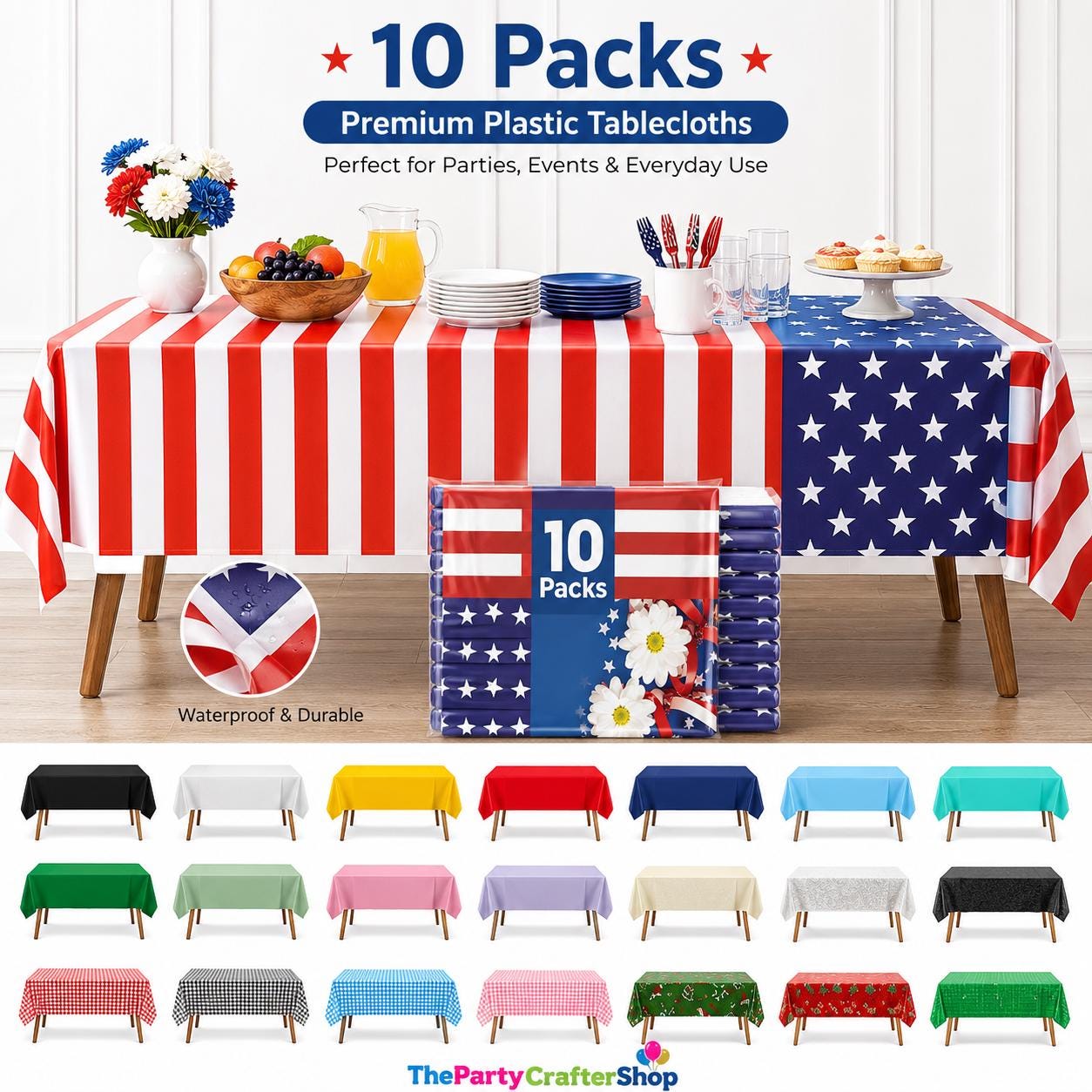 10 Pack America 250th Anniversary Patriotic Tablecloths American Flag Party Table Covers