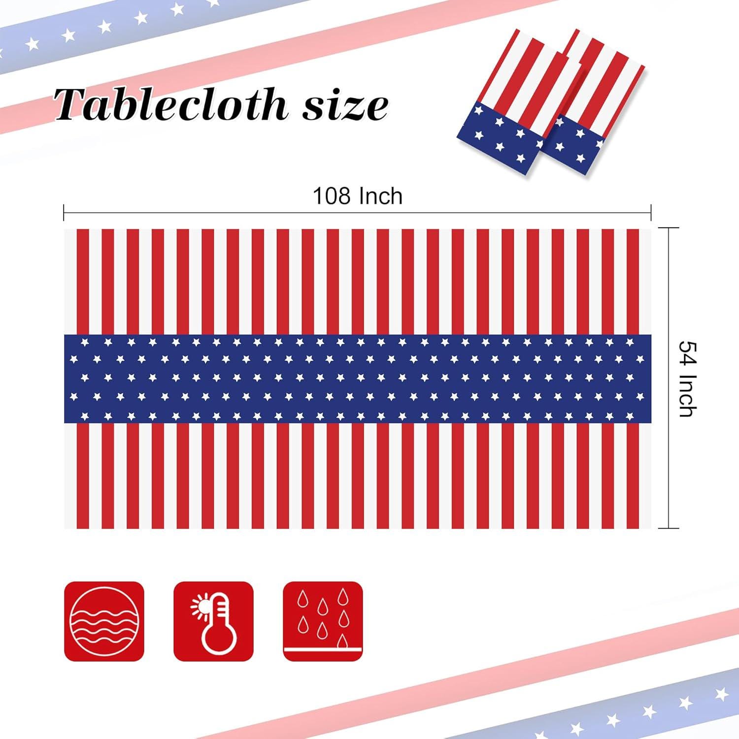 2 Pack American Flag Tablecloths 54 x 108 Inch Patriotic Disposable Party Table Covers