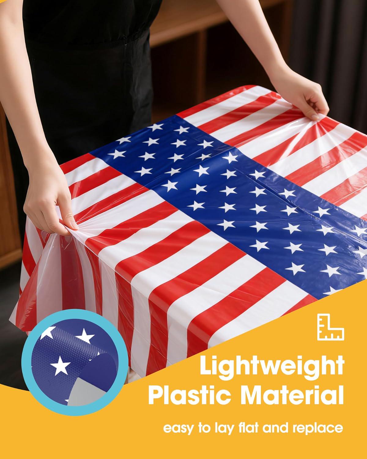 4 Pack American Flag Tablecloths 54x108 Inch Disposable Patriotic Party Table Covers