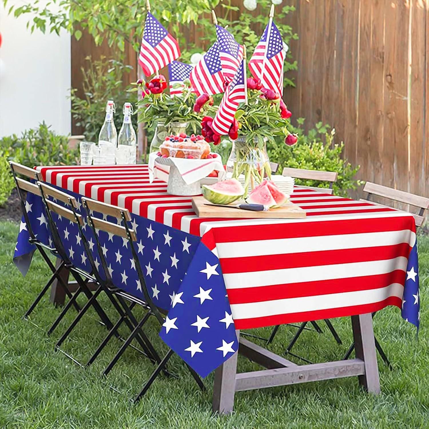3 Pack American Flag Tablecloths 54x108 Inch Patriotic Disposable Party Table Covers