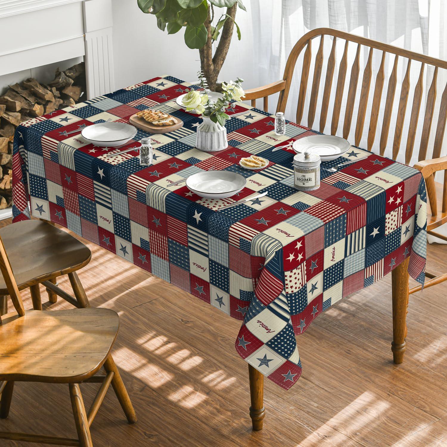60x84 Inch American Flag Tablecloth Patriotic Veterans Day & 4th of July Party Table Cover