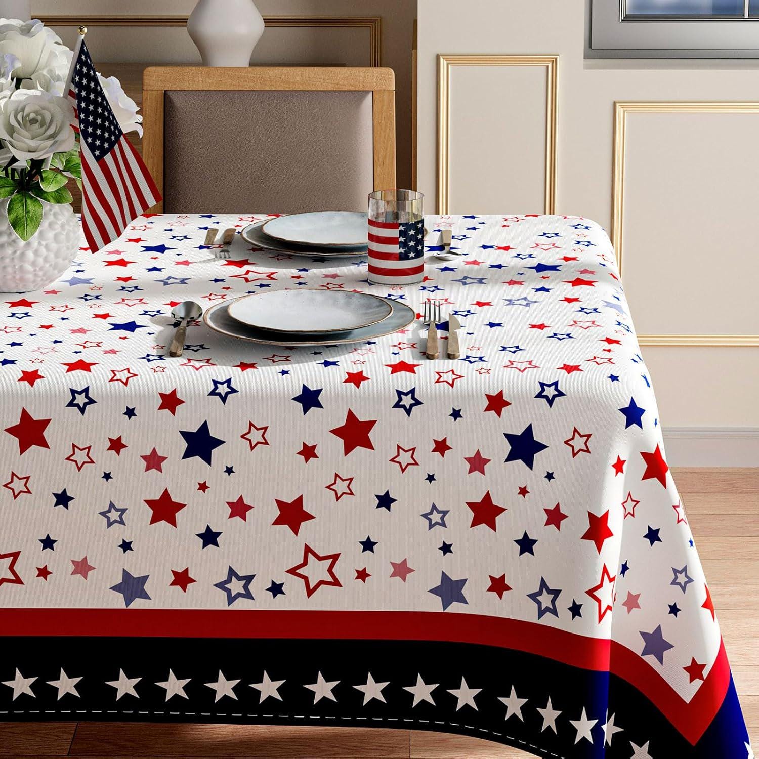 60x84 Inch Patriotic Stars Tablecloth American Flag Independence Day Party Table Cover