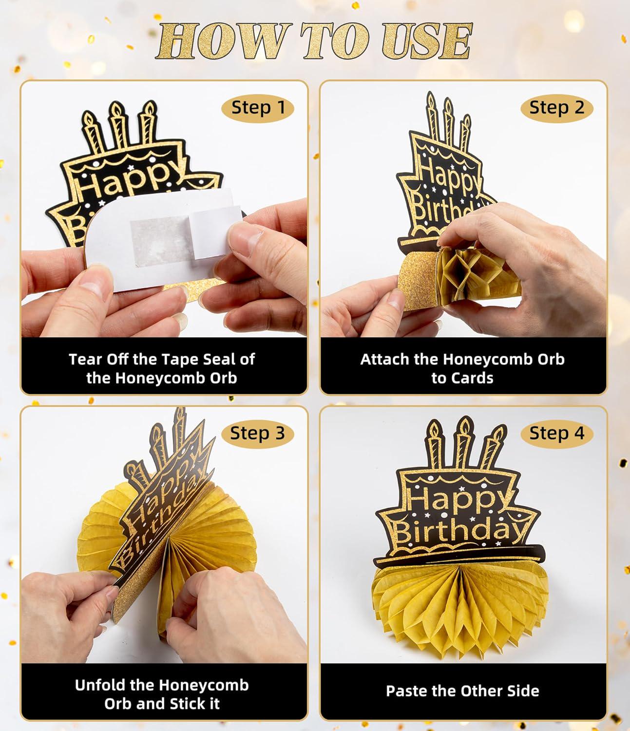 9PCS 75th Birthday Decorations Black Gold Honeycomb Centerpieces Cheers to 1950 Party Supplies