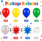 Colorful Balloon Garland Kit: Red, Blue, Yellow, Green Latex, Confetti, Foil Stars