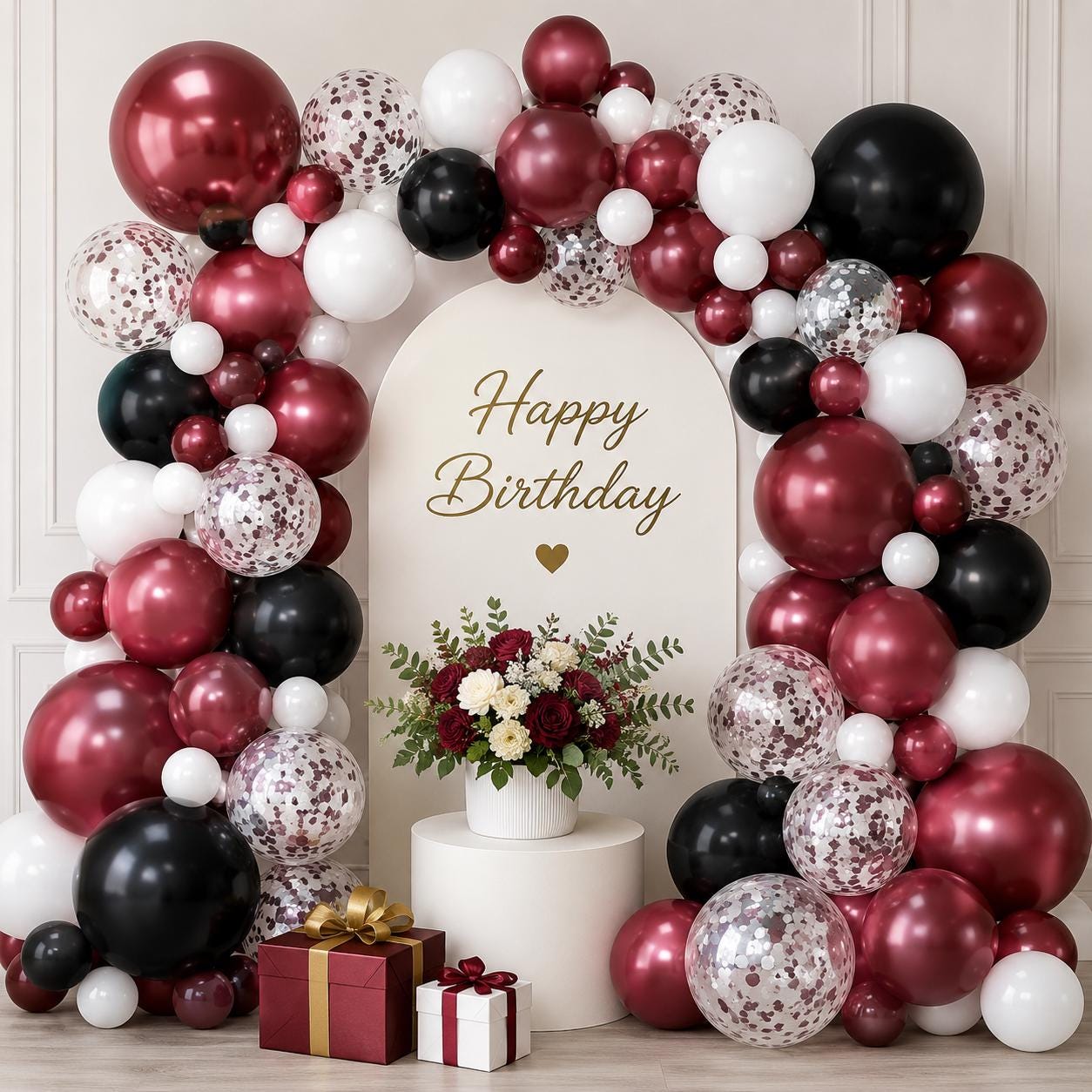 134PCS Graduation Party Balloon Arch Kit Maroon White Burgundy Black Silver Confetti Decorations 2026