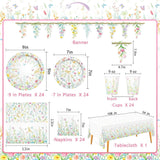 Wildflower Party Tableware Set for 24: Plates, Cups, Napkins, Banner, Tablecloth
