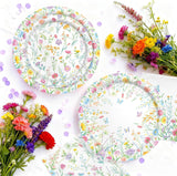 Wildflower Party Tableware Set for 24: Plates, Cups, Napkins, Banner, Tablecloth