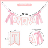 Bow Two 2nd Birthday High Chair Banner Pink Coquette Party Decoration Photo Prop