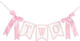 Bow Two 2nd Birthday High Chair Banner Pink Coquette Party Decoration Photo Prop