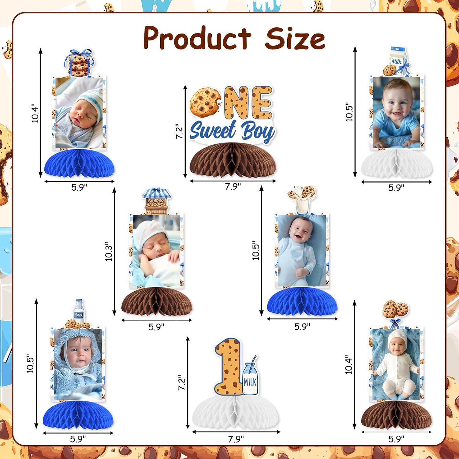 Milk & Cookies 1st Birthday Decorations 8PCS One Sweet Boy Honeycomb Centerpieces Table Decor