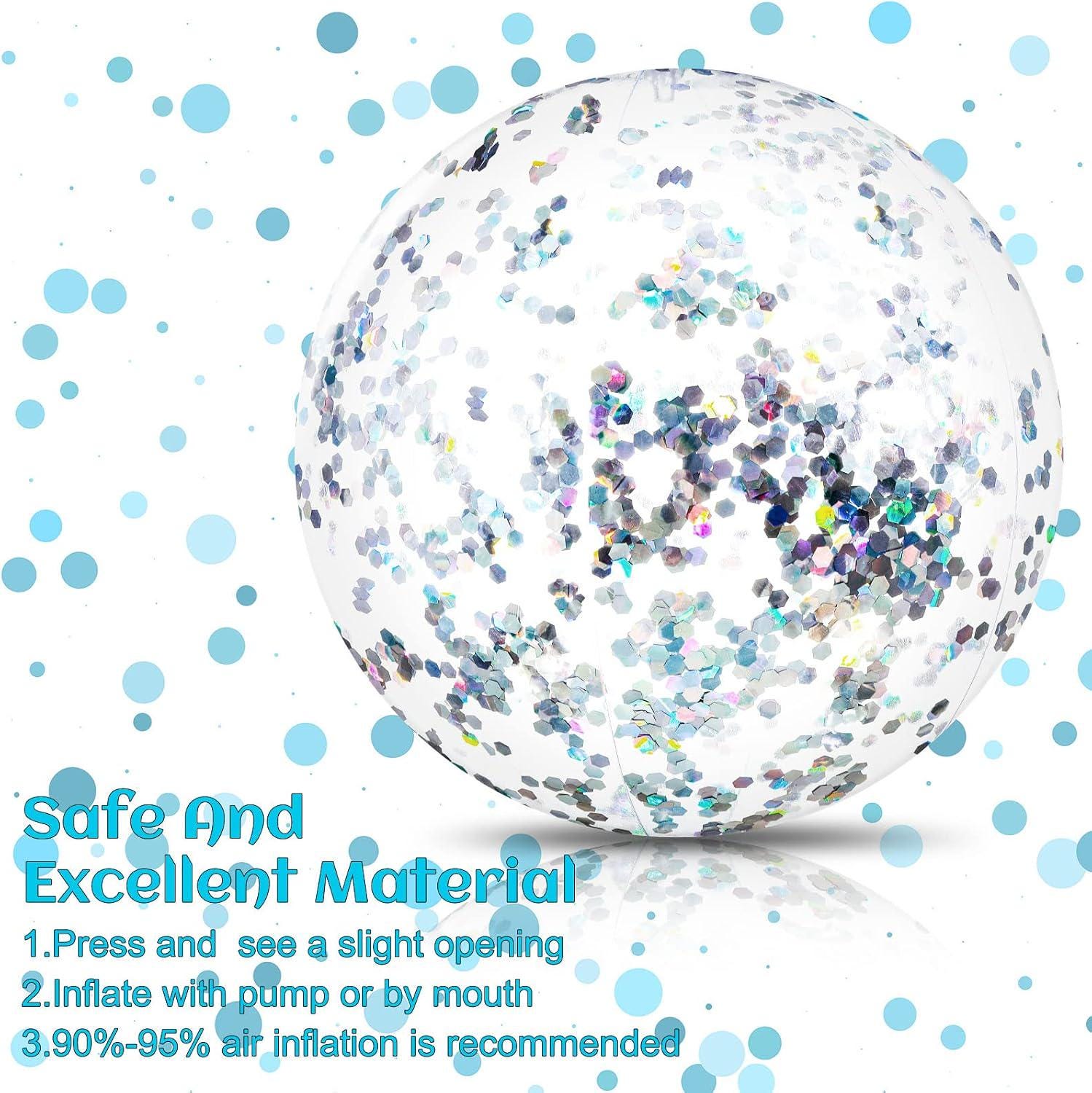Silver Glitter Beach Balls, 24 Inch Confetti Pool Party Decorations (Set of 6)