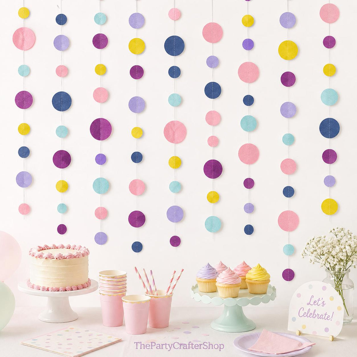Felt Garland Banner: Polka Dot Party Decorations for Baby Shower, Nursery