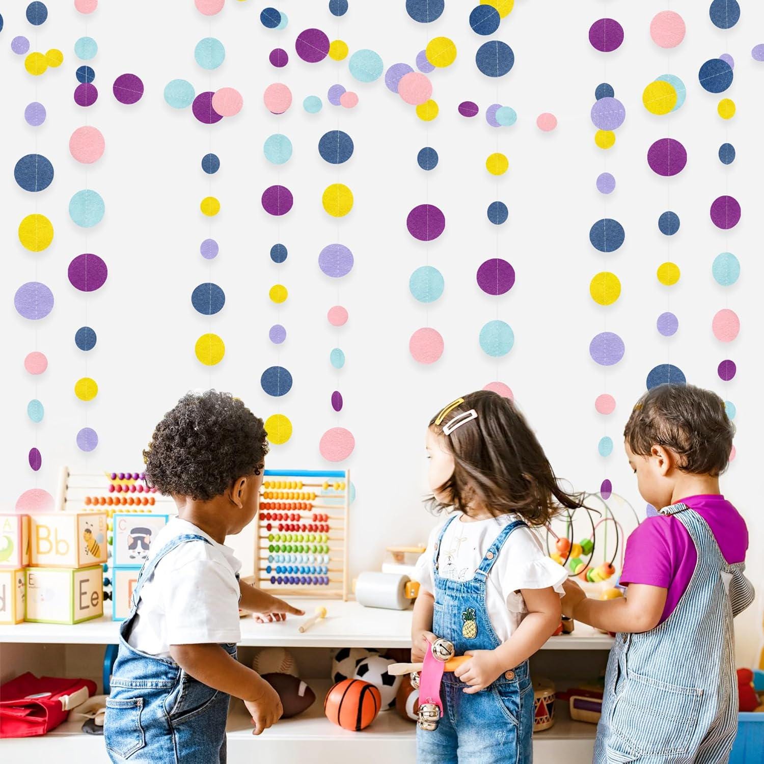 Felt Garland Banner: Polka Dot Party Decorations for Baby Shower, Nursery