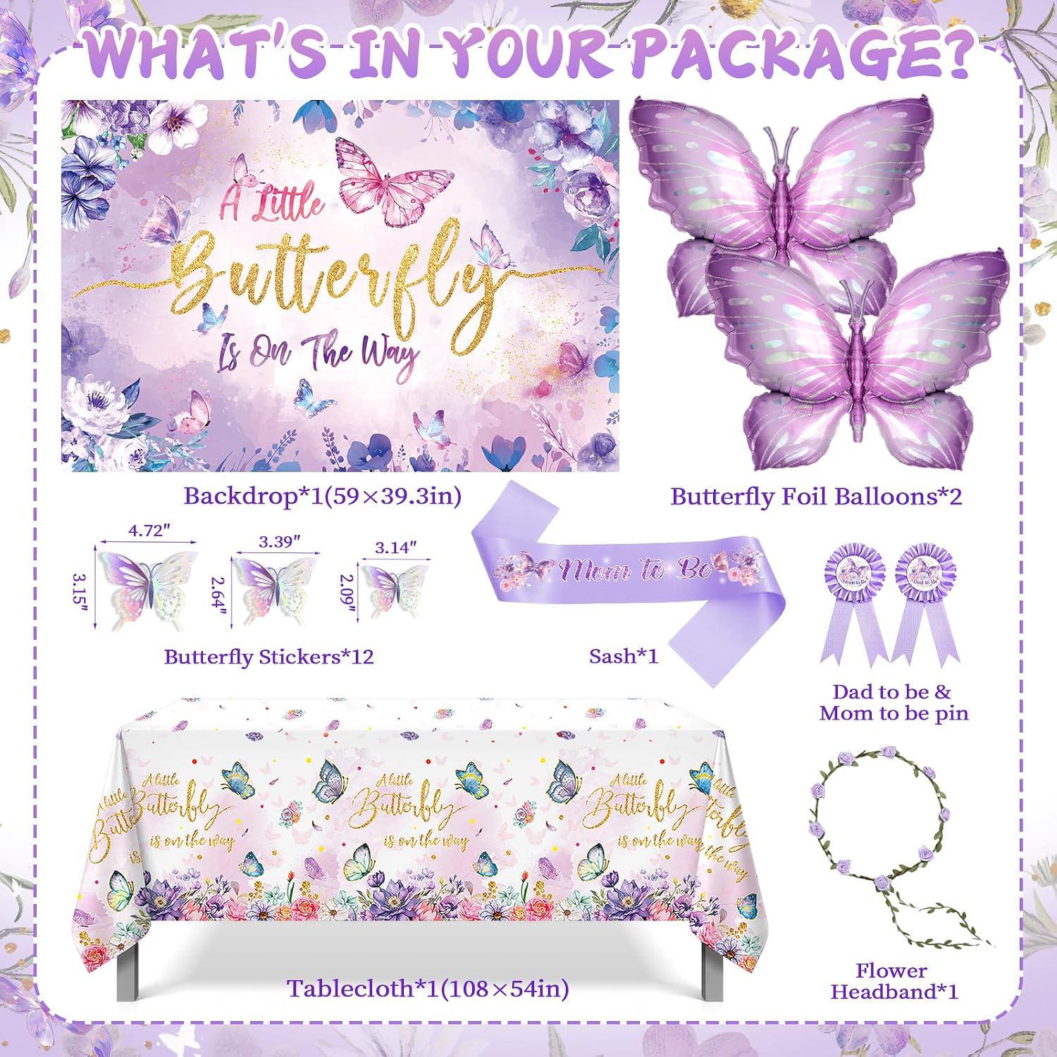 Butterfly Baby Shower Decorations Set A Little Butterfly Is On The Way Pink Purple Party Supplies