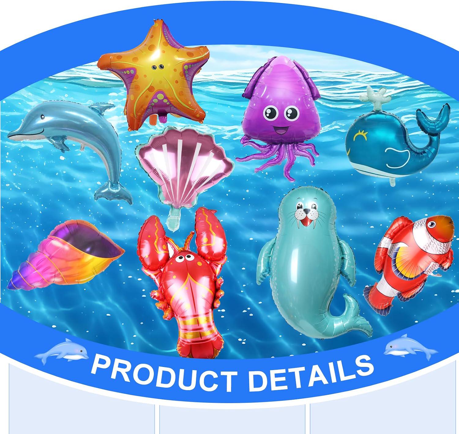 9PCS Under the Sea Animal Balloon Set Shark Dolphin Whale Ocean Theme Birthday Party Decorations