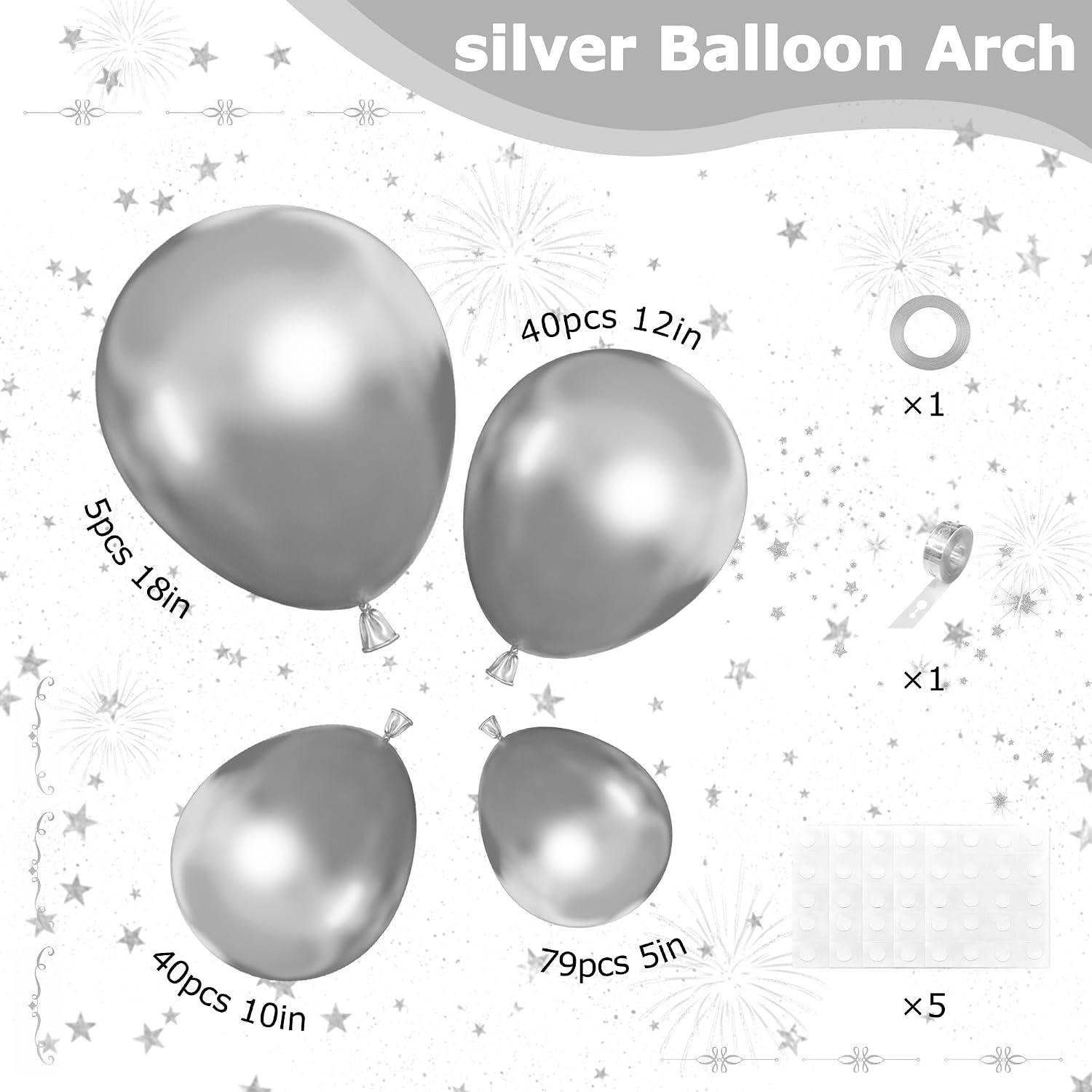 164PCS Silver Balloon Garland Kit Metallic Latex Arch Set Birthday Wedding Party Decorations