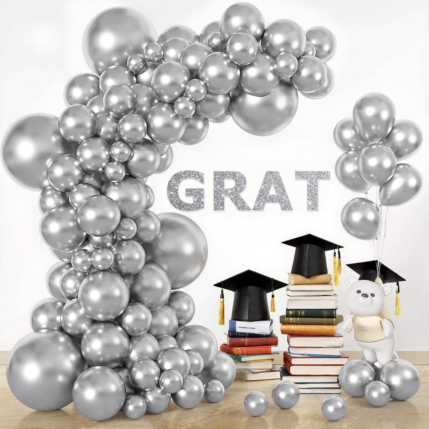 164PCS Silver Balloon Garland Kit Metallic Latex Arch Set Birthday Wedding Party Decorations