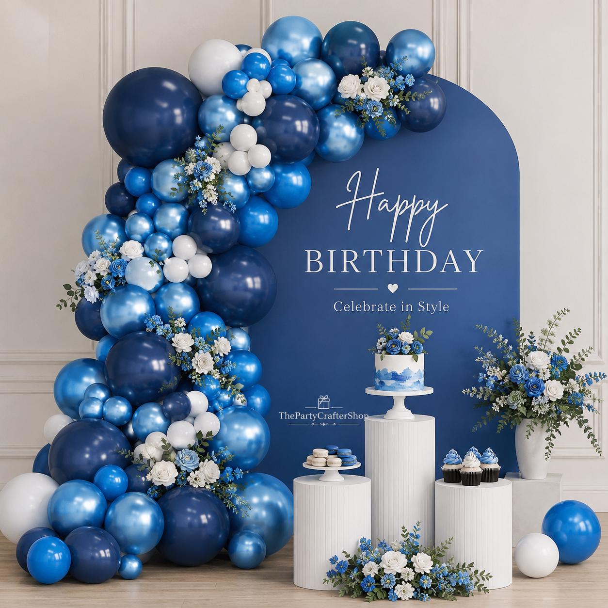 Blue Balloon Arch Kit 155 Pcs Navy Light Metallic Blue White Garland Party Decorations